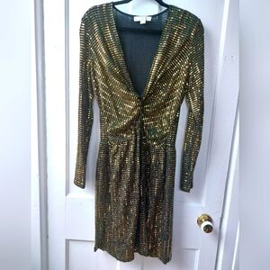 Michael Kors gold sequin long sleeve cocktail dress, size L
